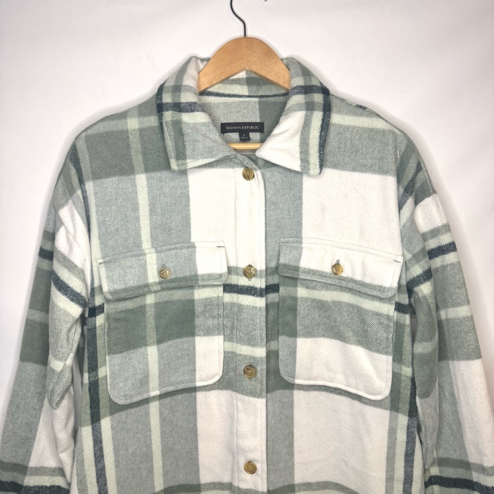 Banana Republic Green and White Plaid Utility Jacket - Picture 4 of 12